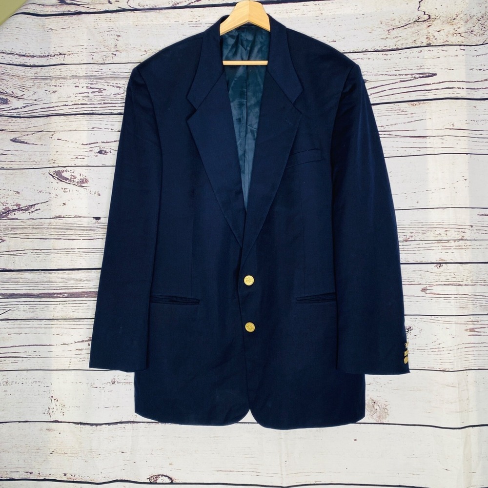 Tallia Rothmans Sport Jacket Mens 46XL Blazer Navy 2 Button Gold Wool Preppy